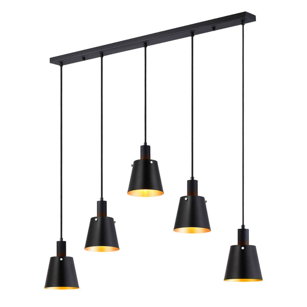 Essington 5 Drop Linear Pendant with Sand Black and Gold Metal Shades