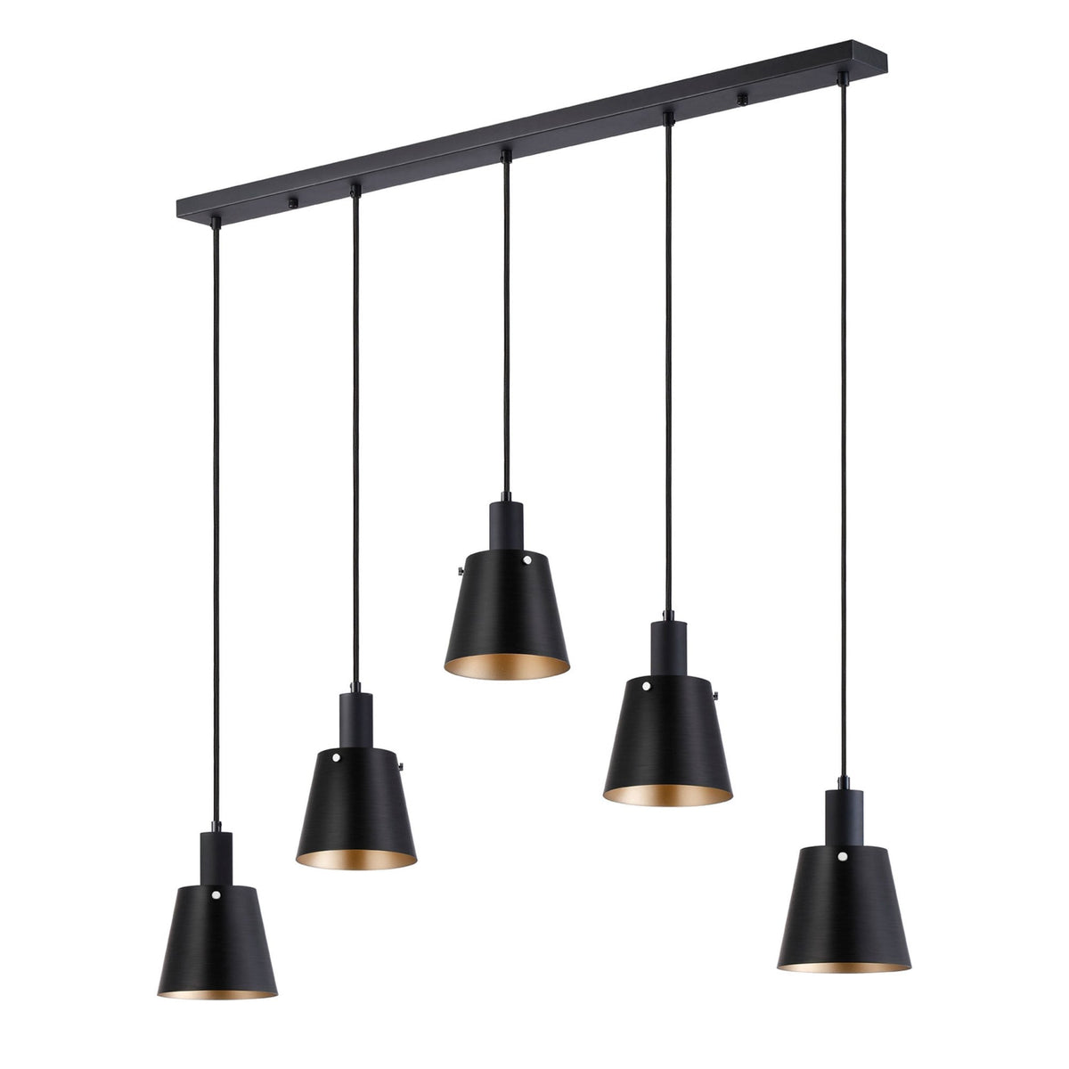 Essington 5 Drop Linear Pendant with Sand Black and Gold Metal Shades