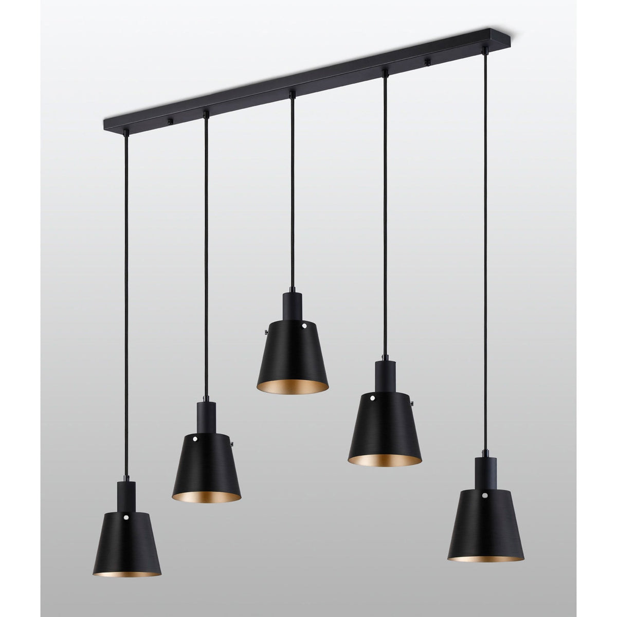 Essington 5 Drop Linear Pendant with Sand Black and Gold Metal Shades