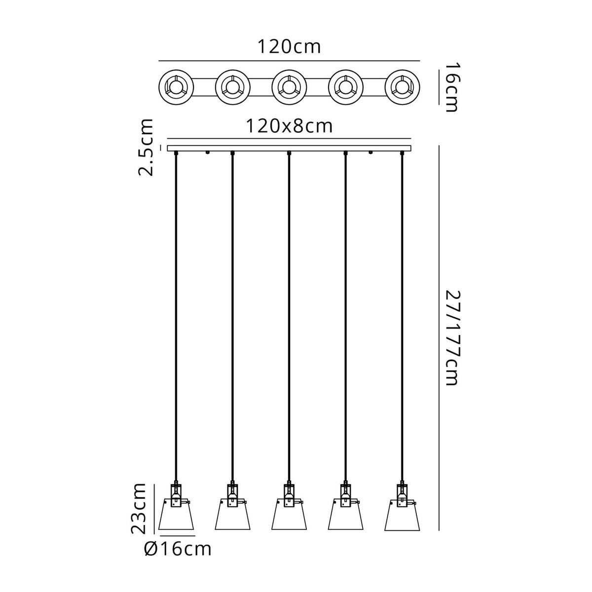 Essington 5 Drop Linear Pendant with Frosted White Glass Shades