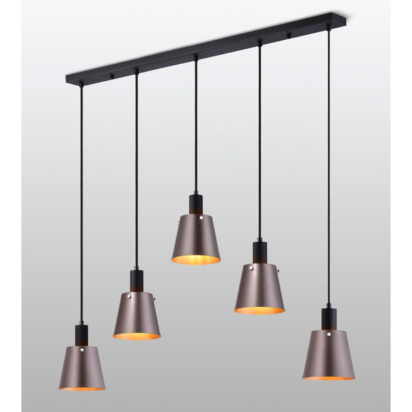 Essington 5 Drop Linear Pendant with Brown and Copper Metal Shades