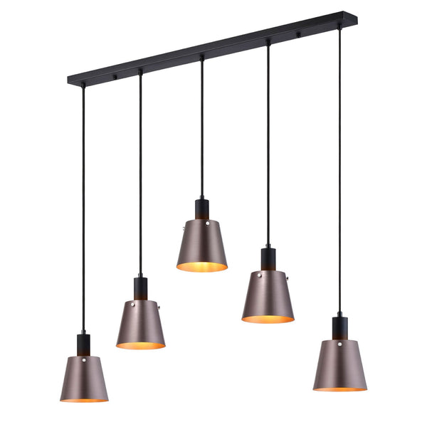 Essington 5 Drop Linear Pendant with Brown and Copper Metal Shades