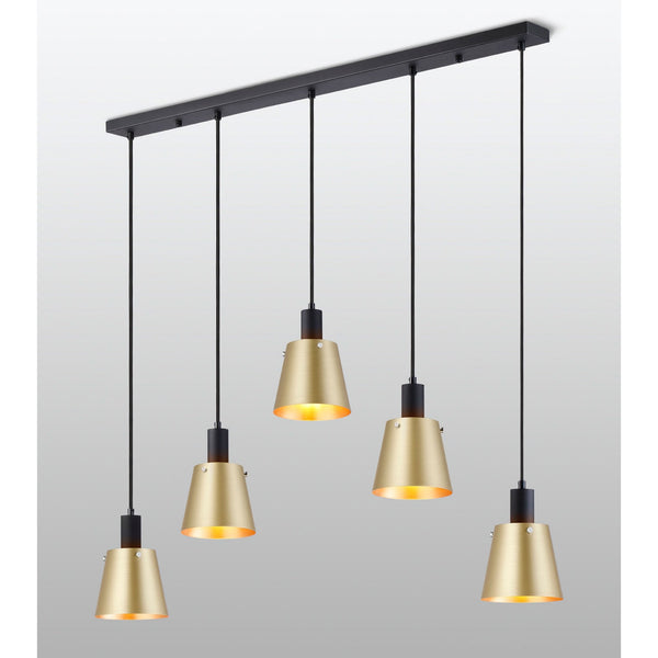 Essington 5 Drop Linear Pendant with Brass and Gold Metal Shades