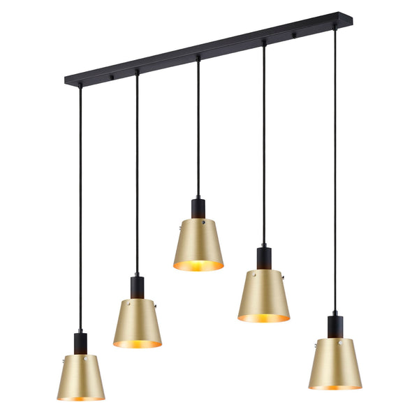 Essington 5 Drop Linear Pendant with Brass and Gold Metal Shades