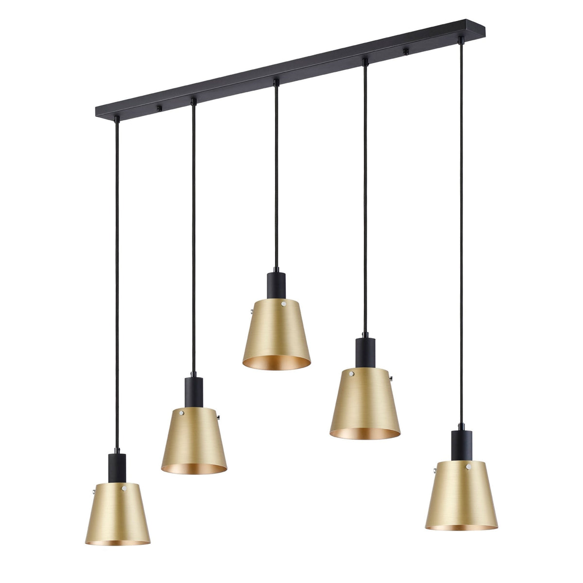 Essington 5 Drop Linear Pendant with Brass and Gold Metal Shades