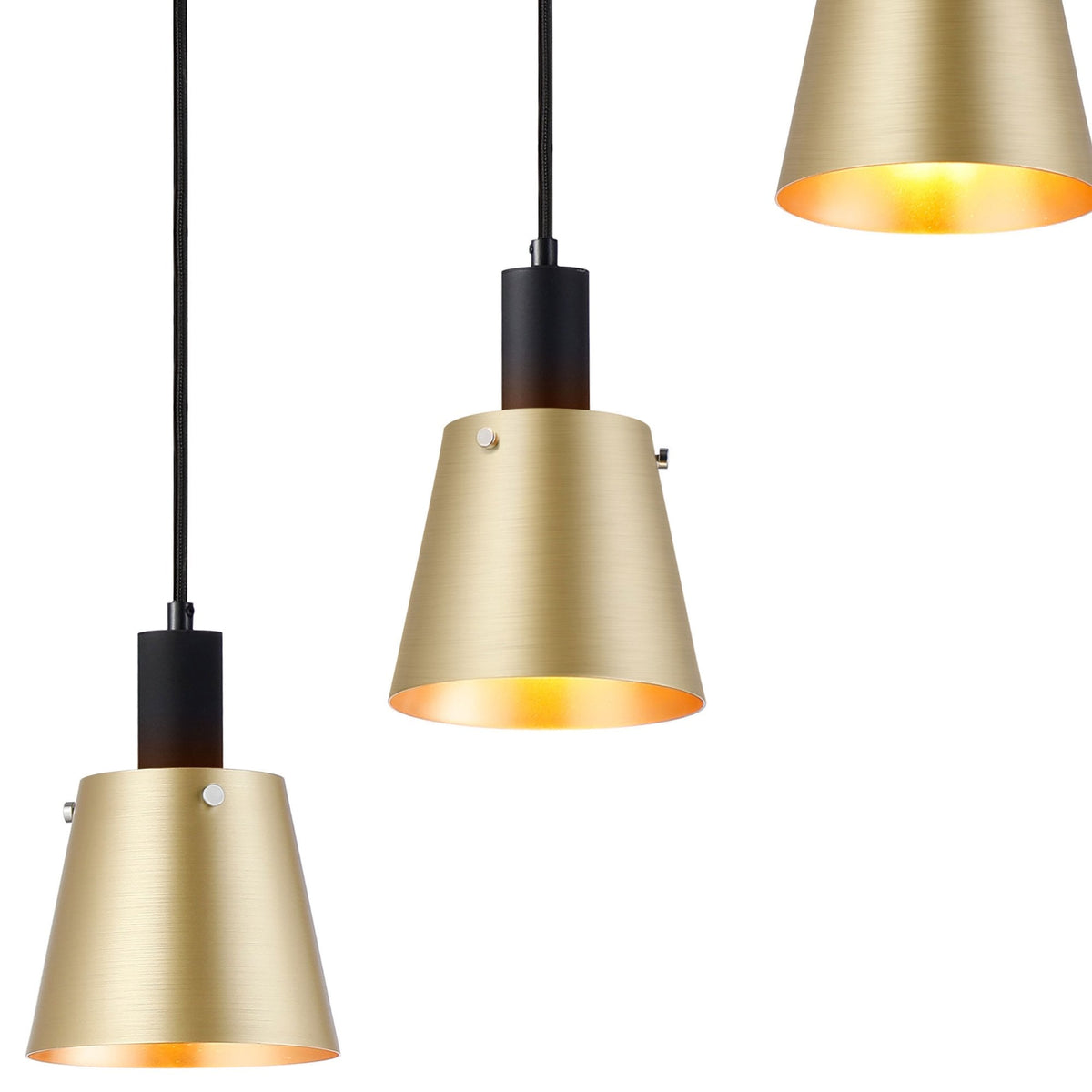 Essington 5 Drop Linear Pendant with Brass and Gold Metal Shades