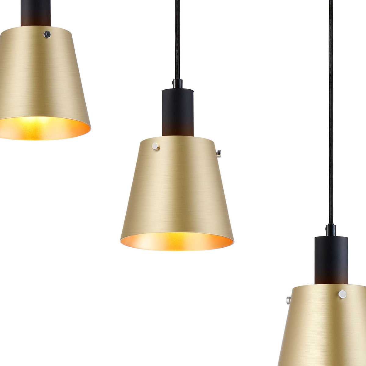 Essington 5 Drop Linear Pendant with Brass and Gold Metal Shades