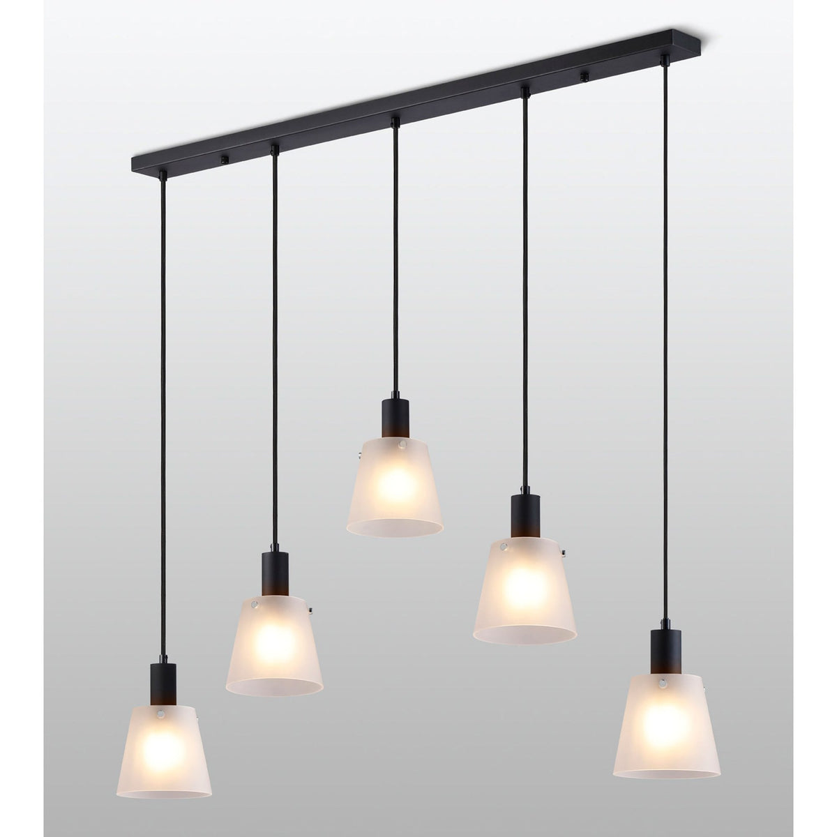 Essington 5 Drop Linear Pendant with Frosted White Glass Shades