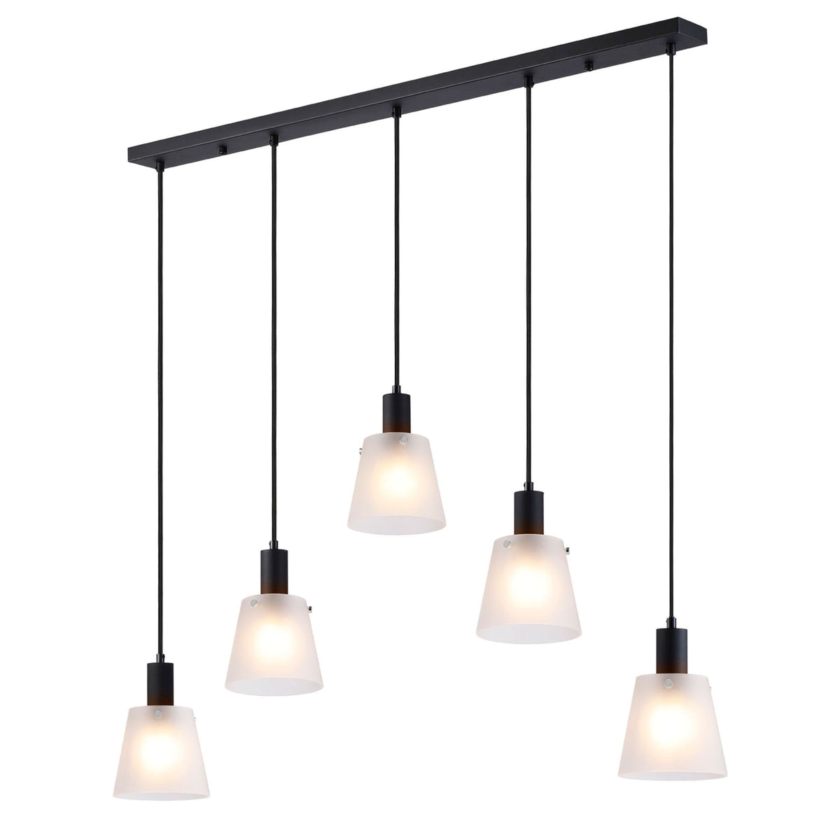 Essington 5 Drop Linear Pendant with Frosted White Glass Shades