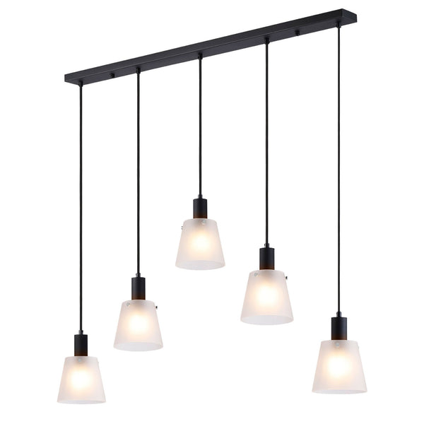 Essington 5 Drop Linear Pendant with Frosted White Glass Shades