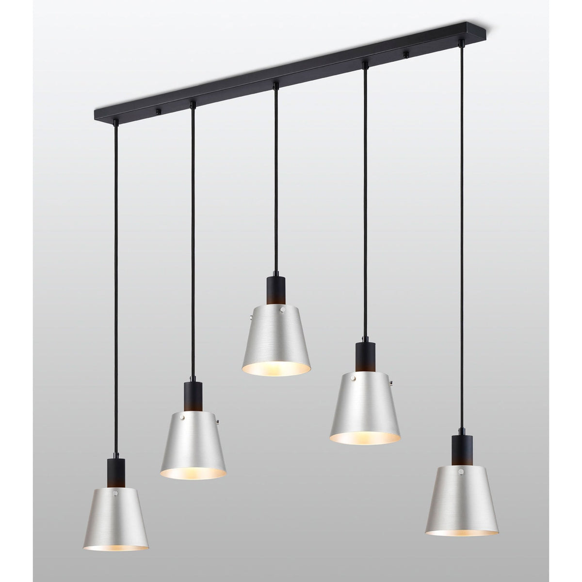 Essington 5 Drop Linear Pendant with Light Grey and Silver Metal Shades