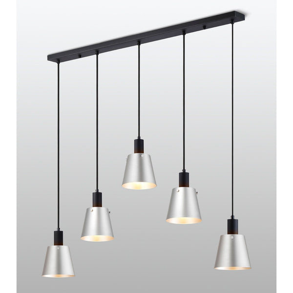 Essington 5 Drop Linear Pendant with Light Grey and Silver Metal Shades