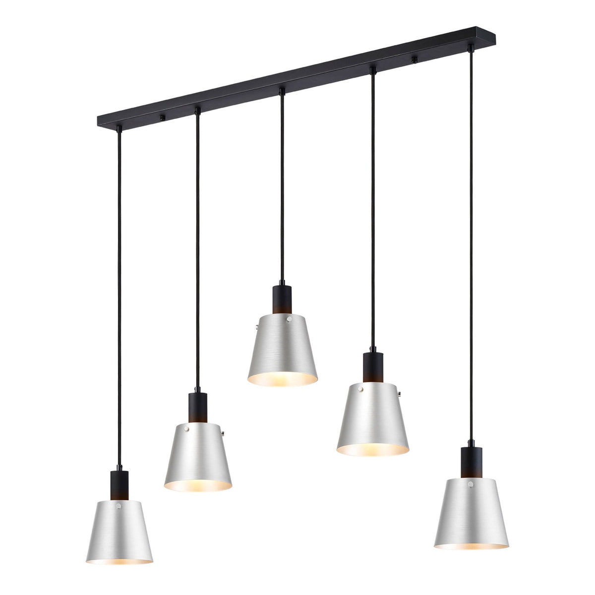 Essington 5 Drop Linear Pendant with Light Grey and Silver Metal Shades