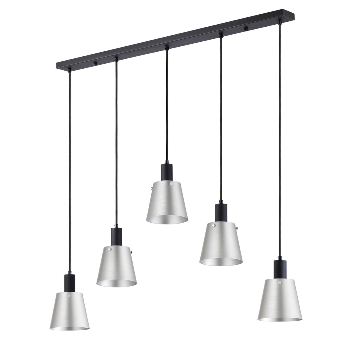 Essington 5 Drop Linear Pendant with Light Grey and Silver Metal Shades