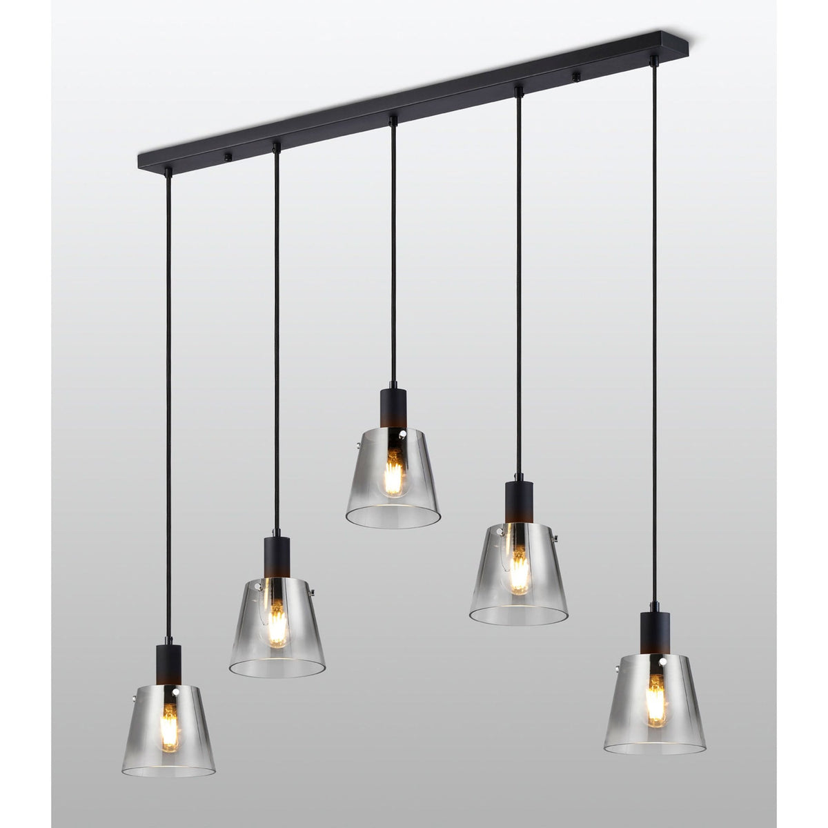 Essington 5 Drop Linear Pendant with Smoke Fade Glass Shades