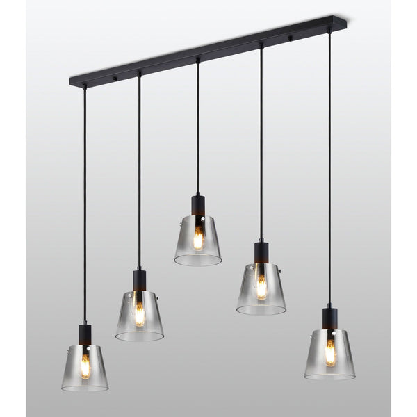 Essington 5 Drop Linear Pendant with Smoke Fade Glass Shades