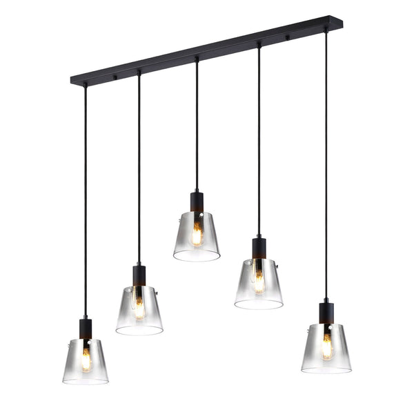 Essington 5 Drop Linear Pendant with Smoke Fade Glass Shades