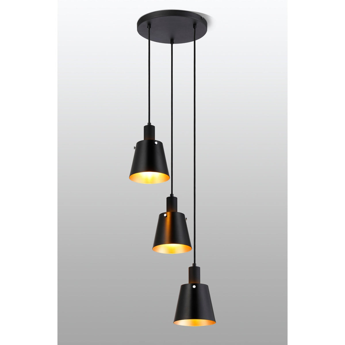Essington 3 Drop Round Pendant with Sand Black and Gold Metal Shades