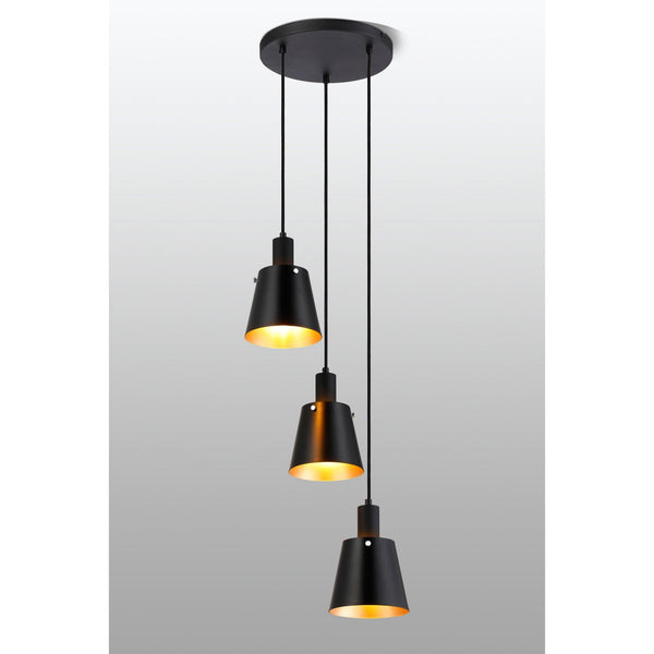 Essington 3 Drop Round Pendant with Sand Black and Gold Metal Shades