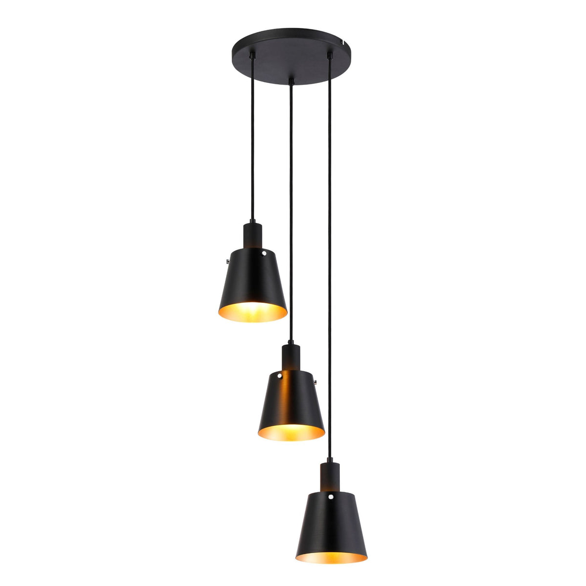 Essington 3 Drop Round Pendant with Sand Black and Gold Metal Shades