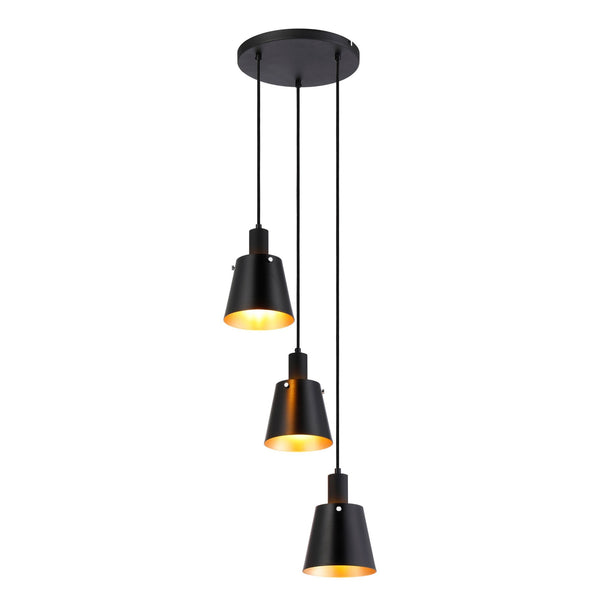Essington 3 Drop Round Pendant with Sand Black and Gold Metal Shades