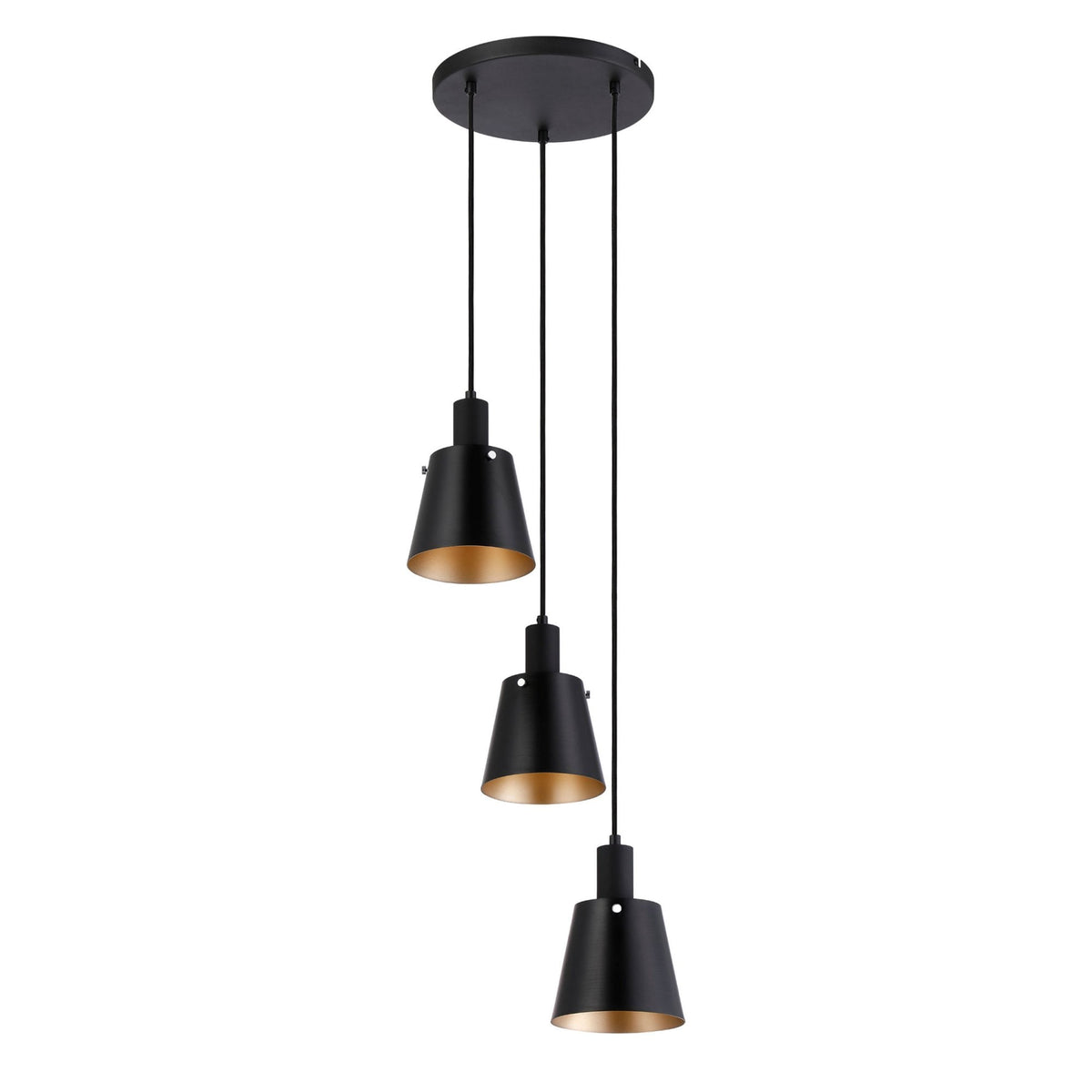 Essington 3 Drop Round Pendant with Sand Black and Gold Metal Shades