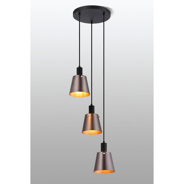 Essington 3 Drop Round Pendant with Brown and Copper Metal Shades