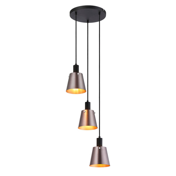 Essington 3 Drop Round Pendant with Brown and Copper Metal Shades
