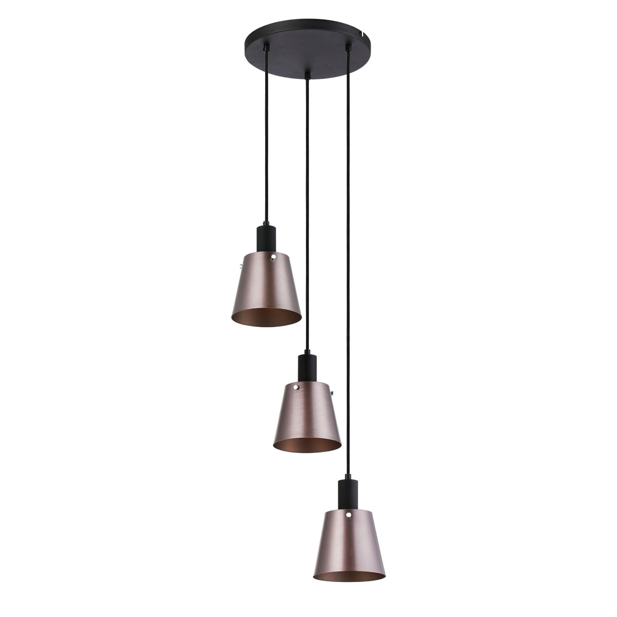 Essington 3 Drop Round Pendant with Brown and Copper Metal Shades