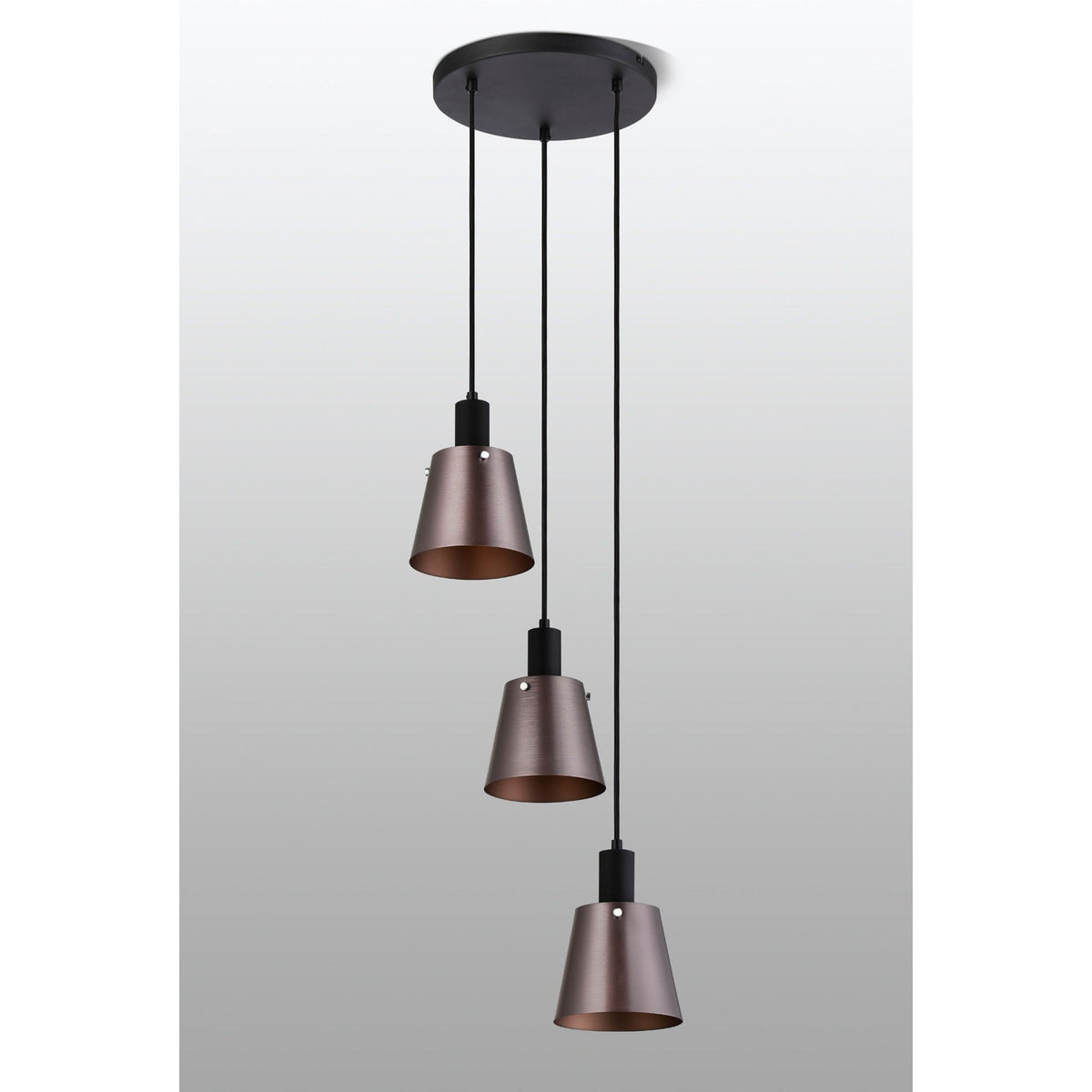 Essington 3 Drop Round Pendant with Brown and Copper Metal Shades