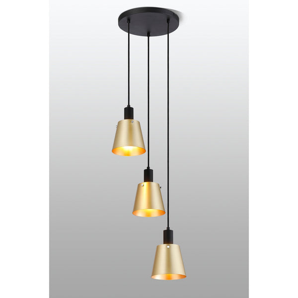 Essington 3 Drop Round Pendant with Brass and Gold Metal Shades