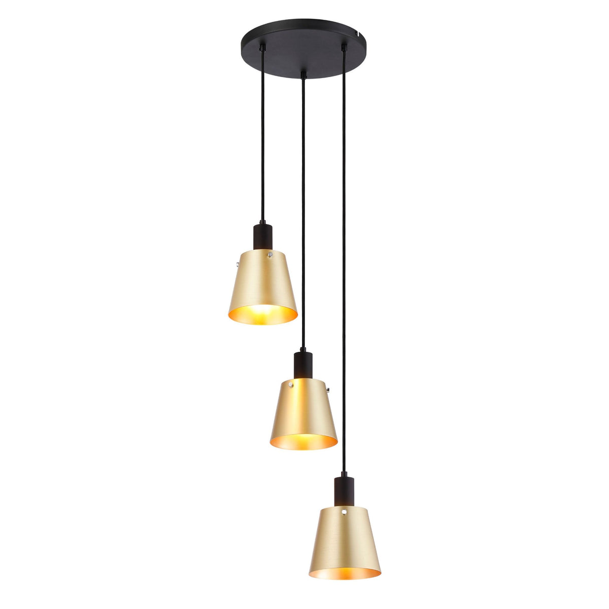 Essington 3 Drop Round Pendant with Brass and Gold Metal Shades