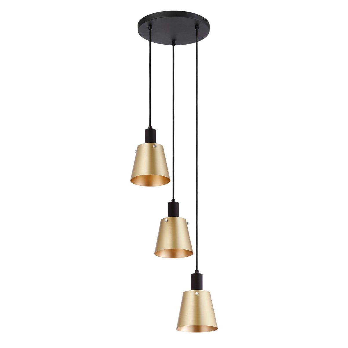 Essington 3 Drop Round Pendant with Brass and Gold Metal Shades