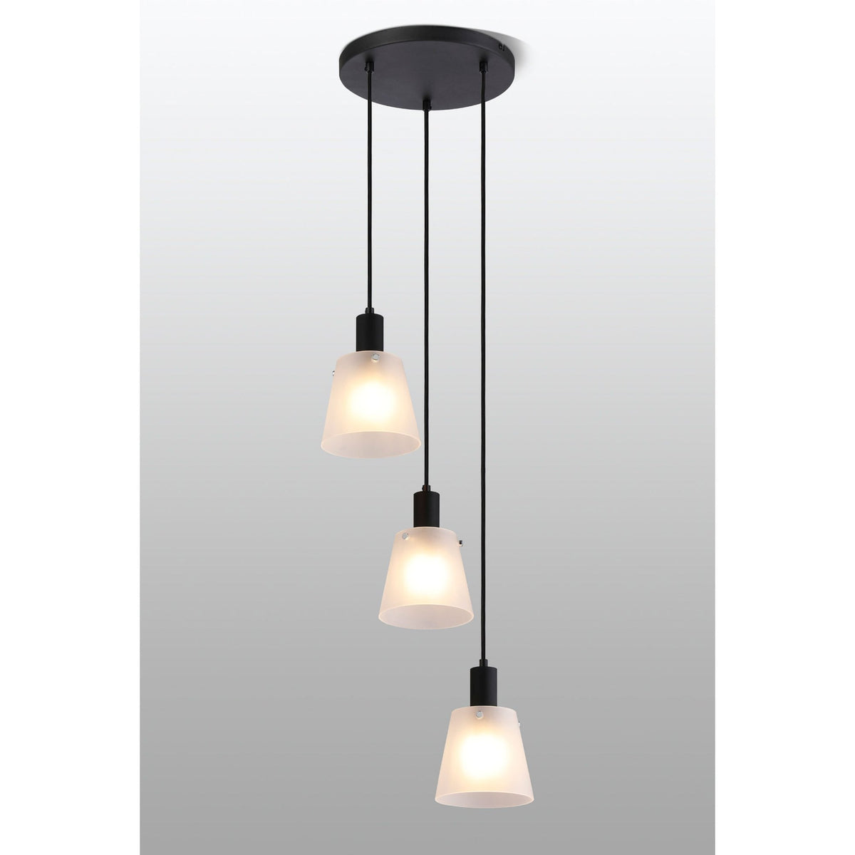 Essington 3 Drop Round Pendant with White Frosted Glass Shades
