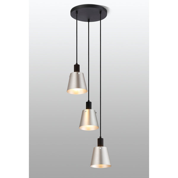 Essington 3 Drop Round Pendant with Light Grey and Silver Metal Shades