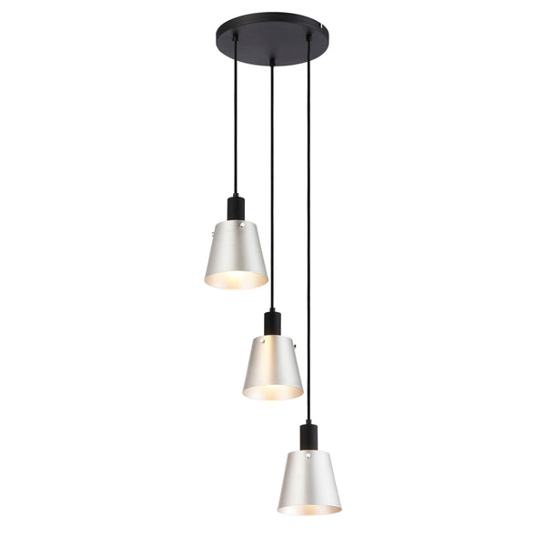 Essington 3 Drop Round Pendant with Light Grey and Silver Metal Shades