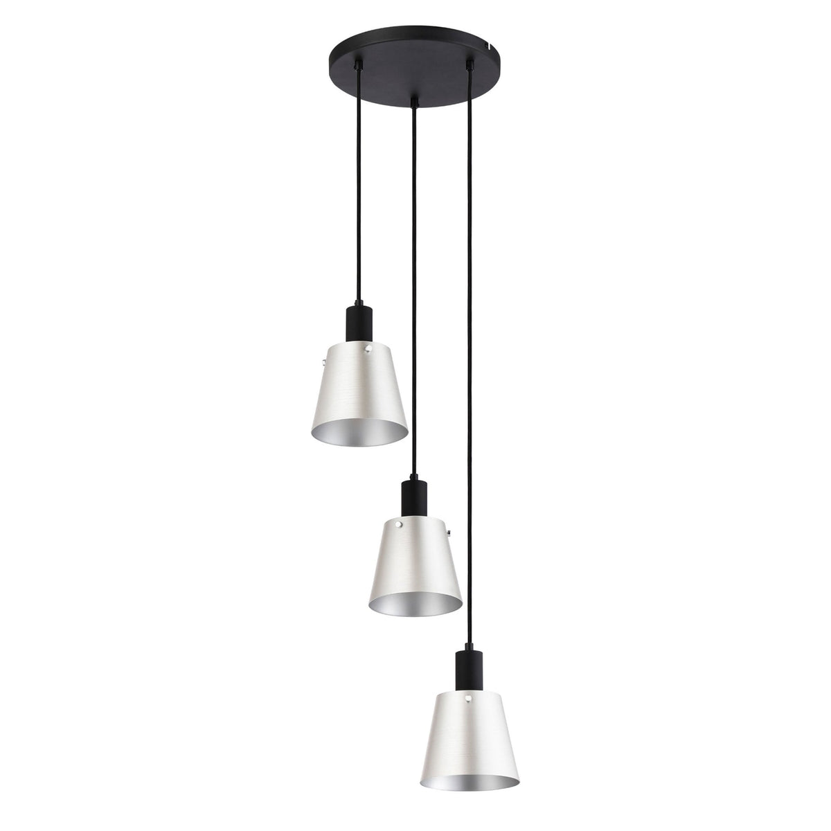 Essington 3 Drop Round Pendant with Light Grey and Silver Metal Shades