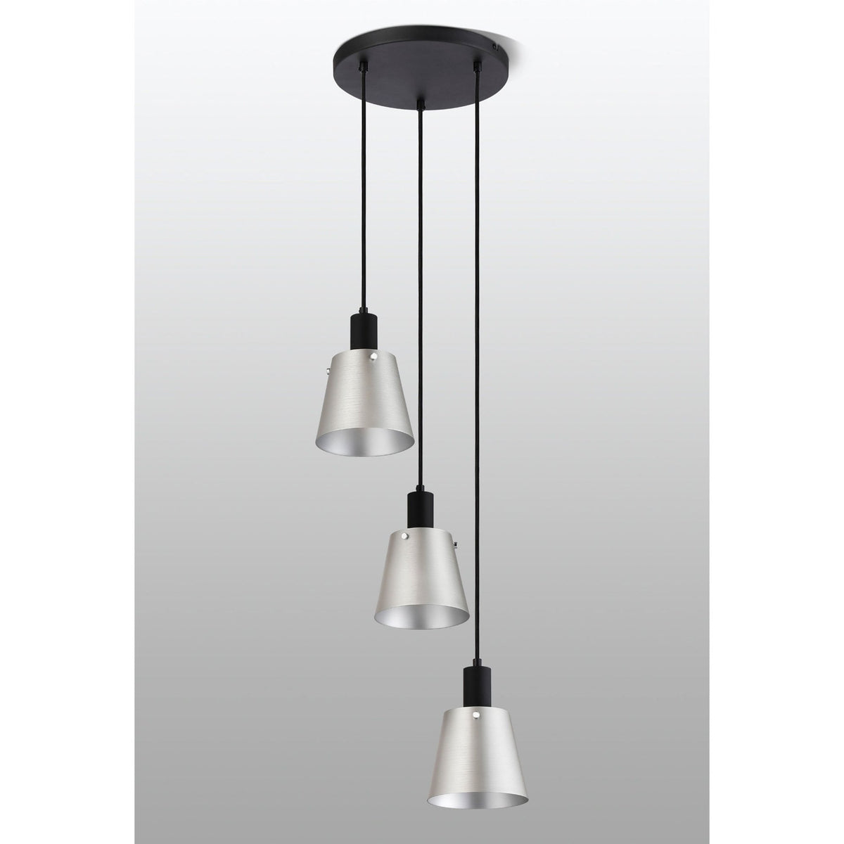 Essington 3 Drop Round Pendant with Light Grey and Silver Metal Shades
