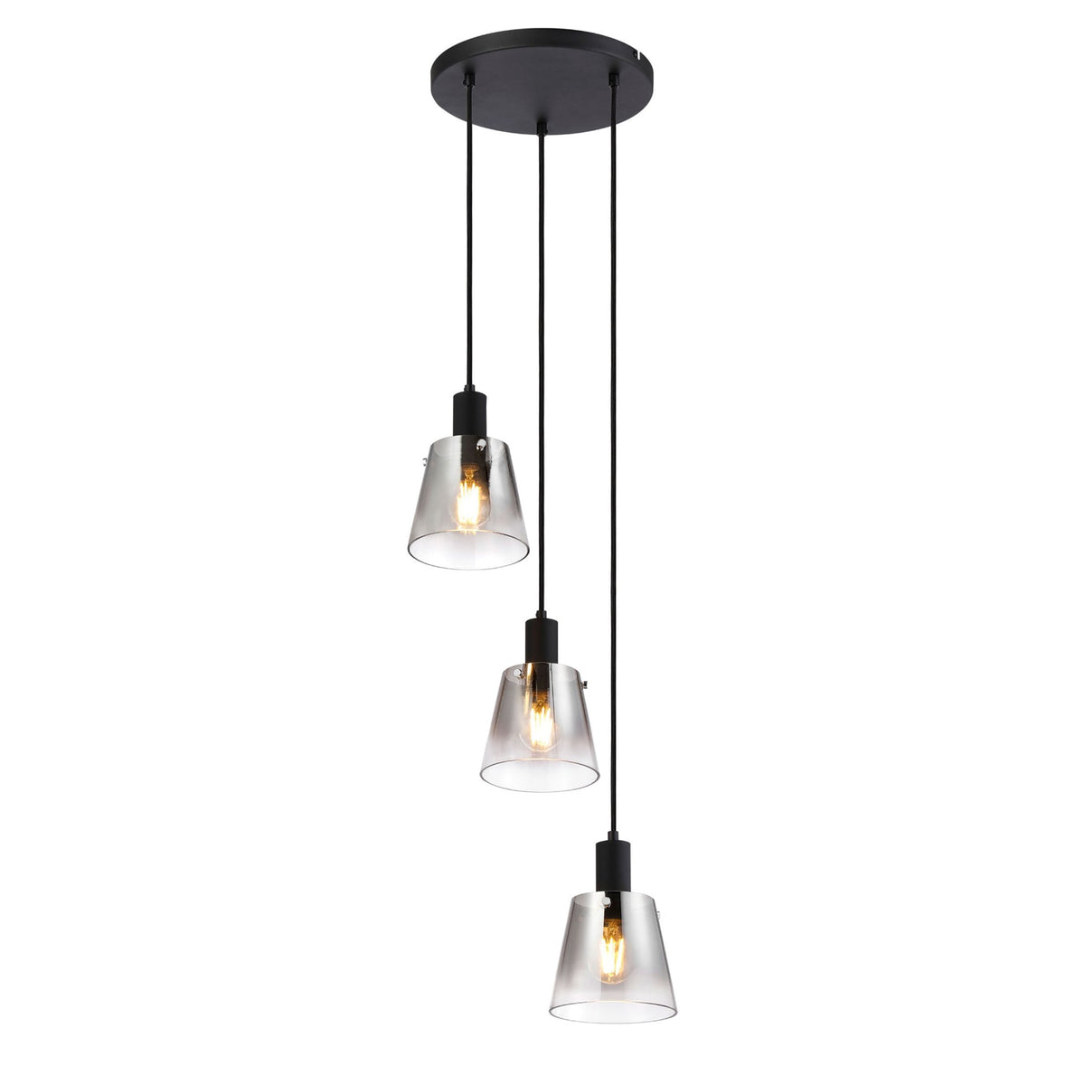 Essington 3 Drop Round Pendant with Smoke Fade Glass Shades