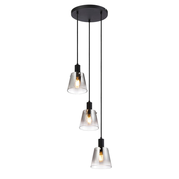 Essington 3 Drop Round Pendant with Smoke Fade Glass Shades