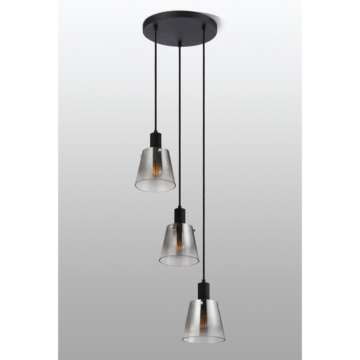 Essington 3 Drop Round Pendant with Smoke Fade Glass Shades