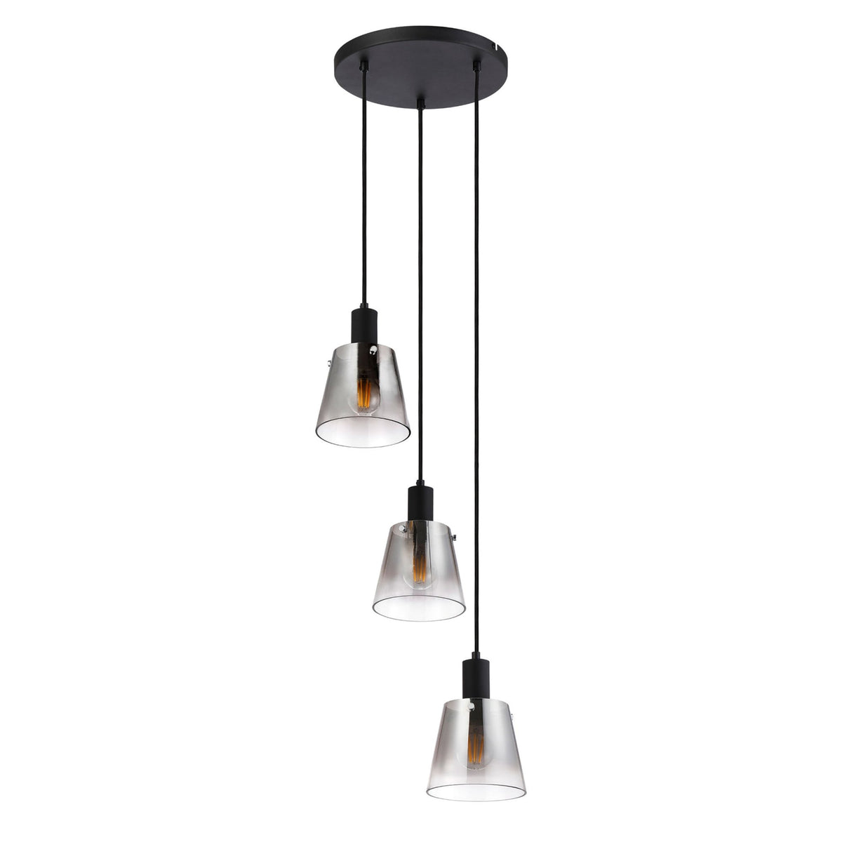 Essington 3 Drop Round Pendant with Smoke Fade Glass Shades