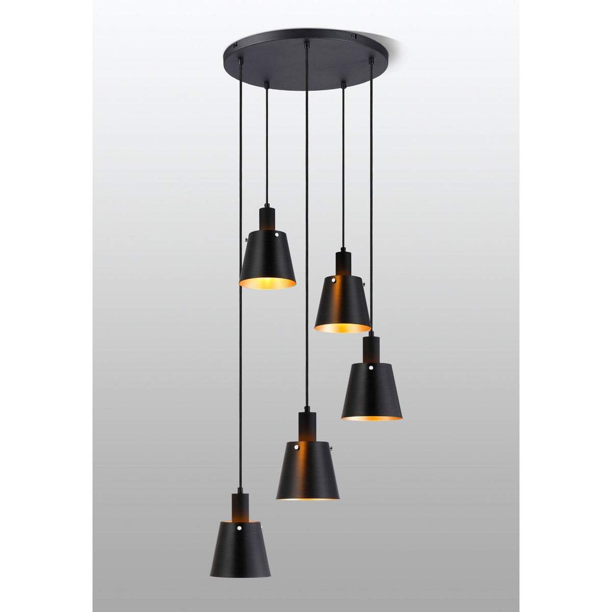Essington 5 Drop Round Pendant with Sand Black and Gold Metal Shades
