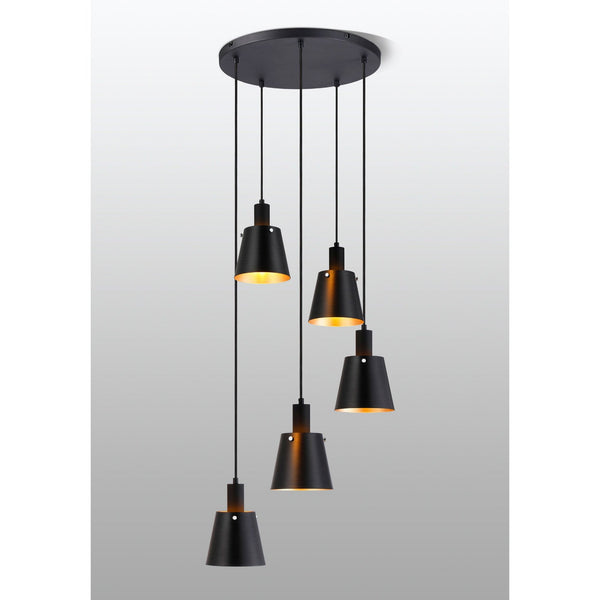 Essington 5 Drop Round Pendant with Sand Black and Gold Metal Shades