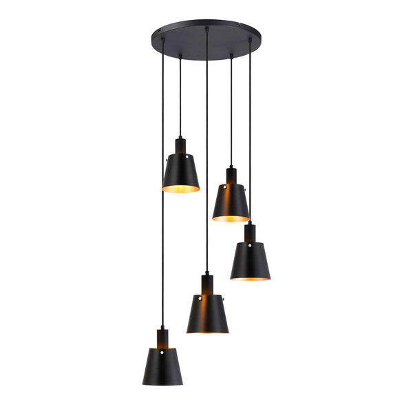 Essington 5 Drop Round Pendant with Sand Black and Gold Metal Shades