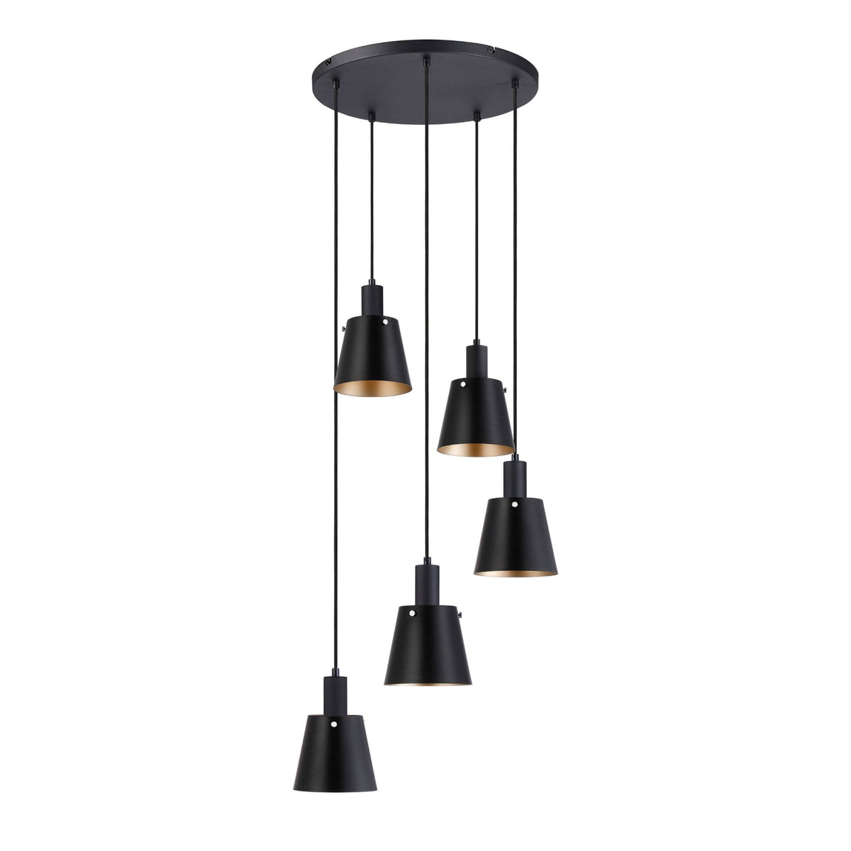 Essington 5 Drop Round Pendant with Sand Black and Gold Metal Shades