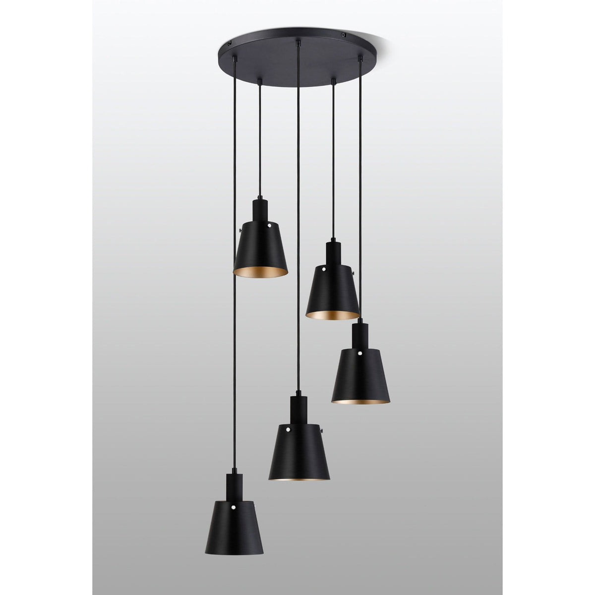 Essington 5 Drop Round Pendant with Sand Black and Gold Metal Shades