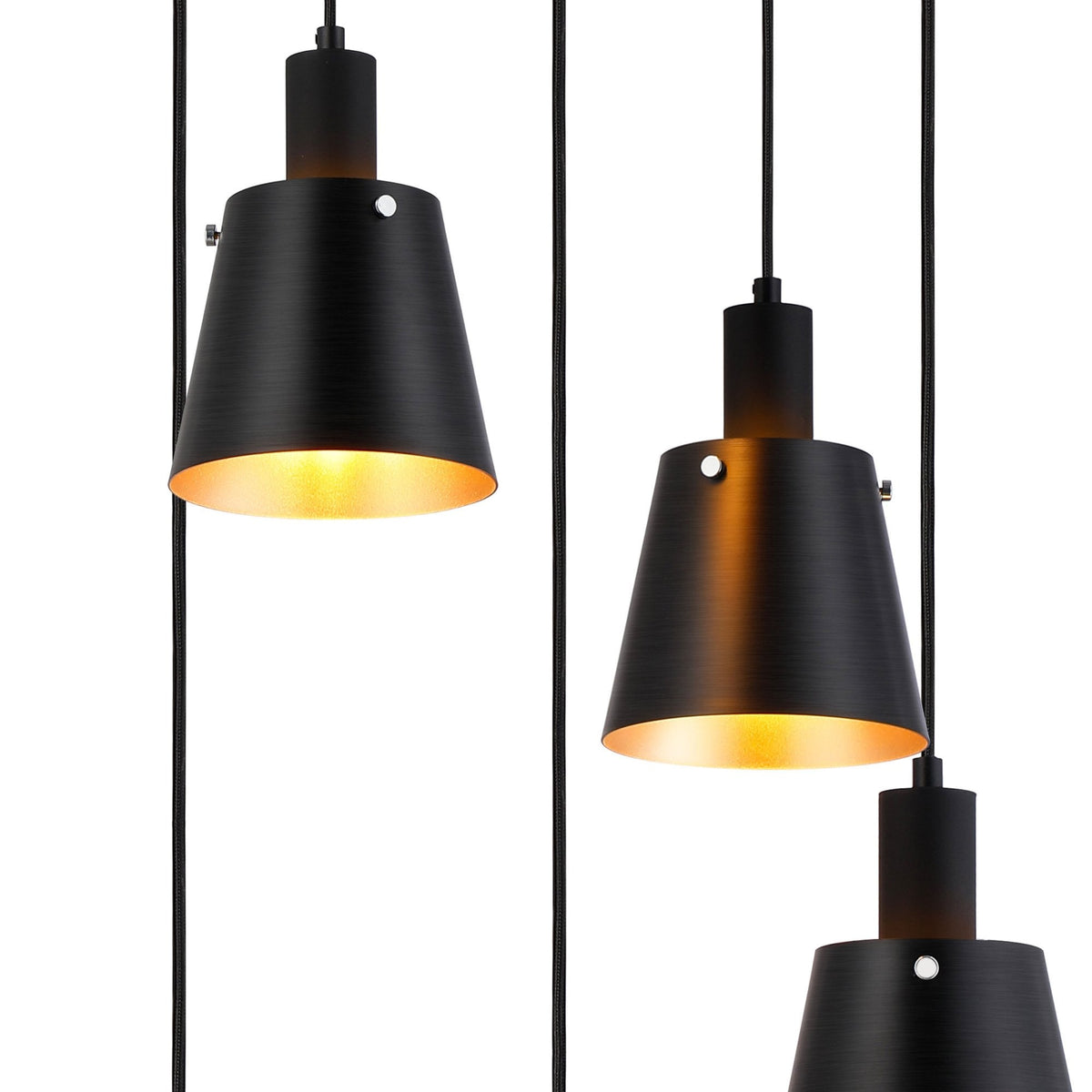Essington 5 Drop Round Pendant with Sand Black and Gold Metal Shades
