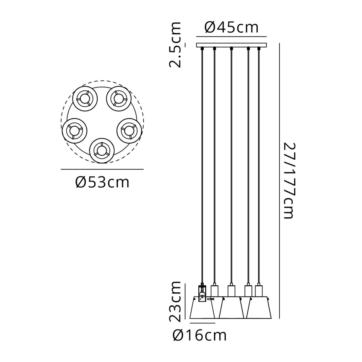 Essington 5 Drop Round Pendant with Sand Black and Gold Metal Shades