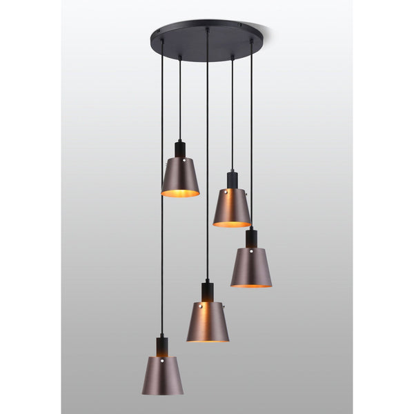 Essington 5 Drop Round Pendant with Brown and Copper Metal Shades